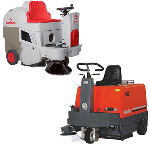 Industrial ride on floor sweepers